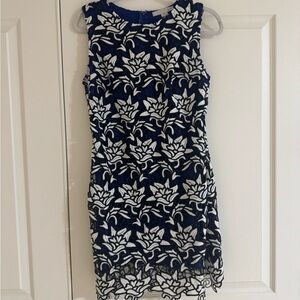 Elegant Floral Lace Dress - Blue and White
